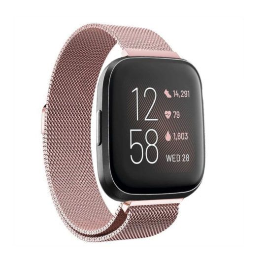 Milanese Loop Fitbit Watch Strap Rose Gold Colour Back View