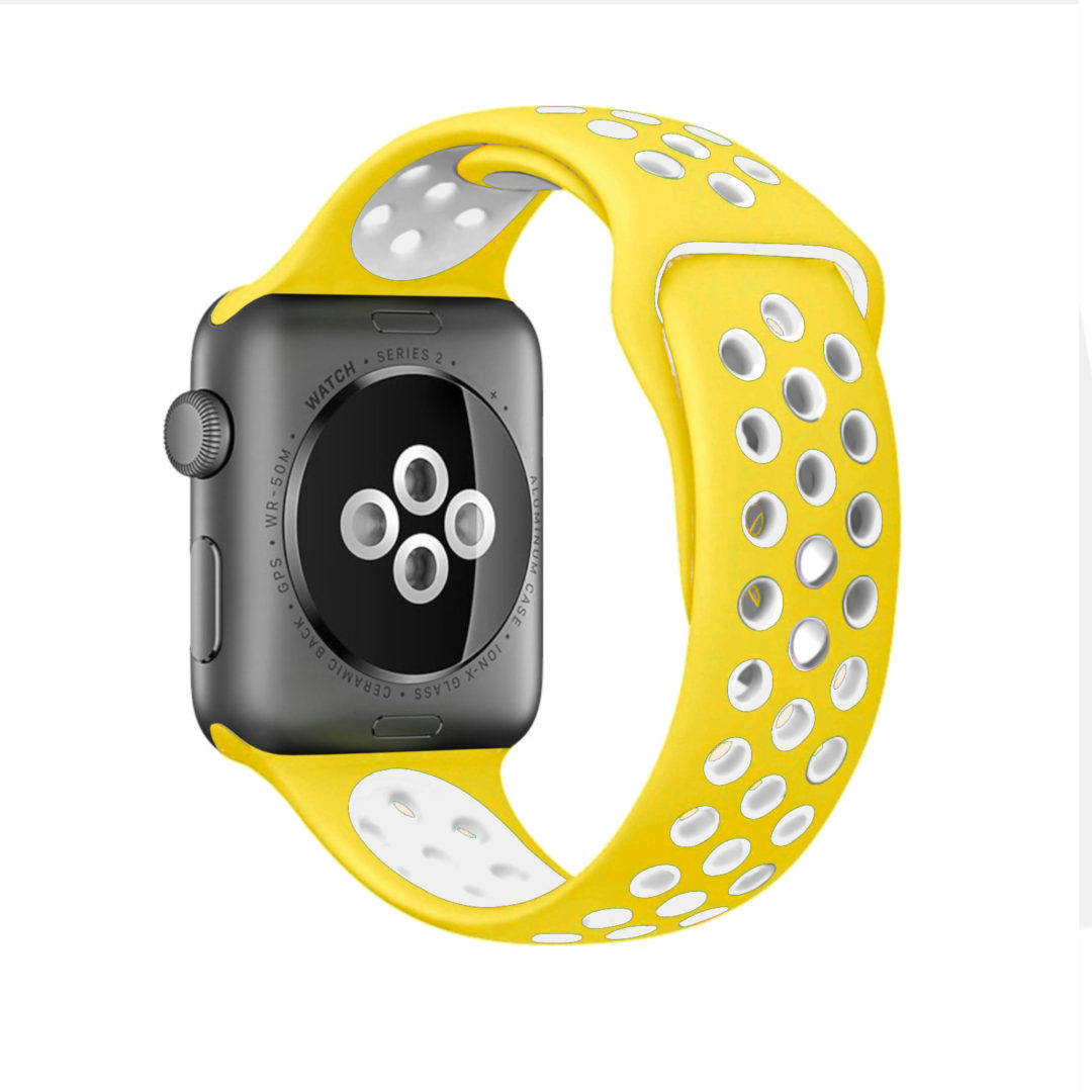 Sport Band Active Double Buckle Apple Watch Yellow/Silvery Grey Colour Back View