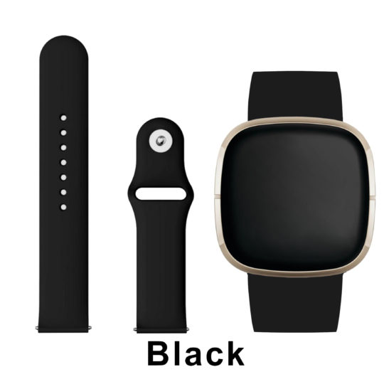 Silicone Pin Fitbit Watch Strap Black Colour Back View