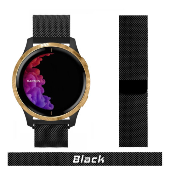 Milanese Loop Garmin Watch Strap Black Colour Face View