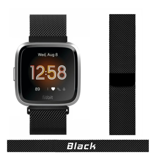 Milanese Loop Fitbit Watch Strap Black Colour Face View