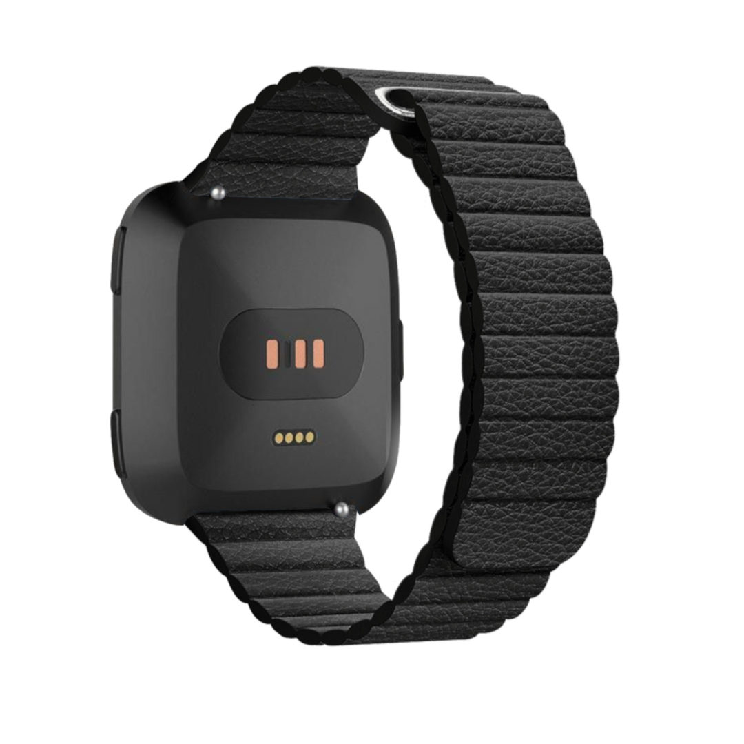 Leather Link Fitbit Watch Strap Black Colour Back View