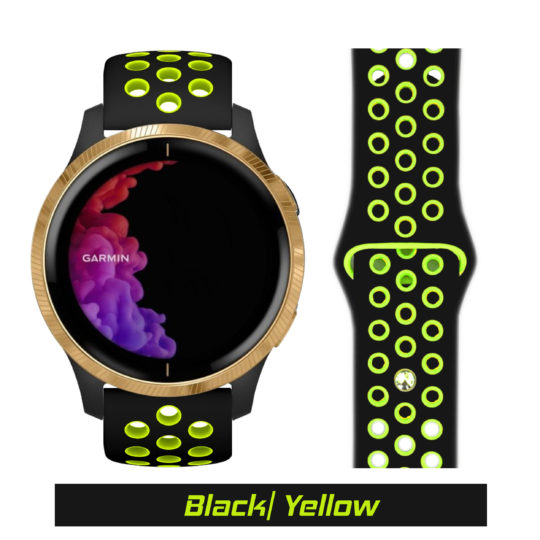 Sport Active Garmin Watch Strap Black/Yellow Colour Face View