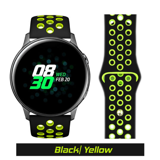 Sport Active Samsung Galaxy Watch Strap Black/Yellow Colour Face View