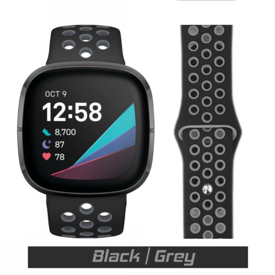 Sport Active Fitbit Watch Strap Black/Grey Colour Face View