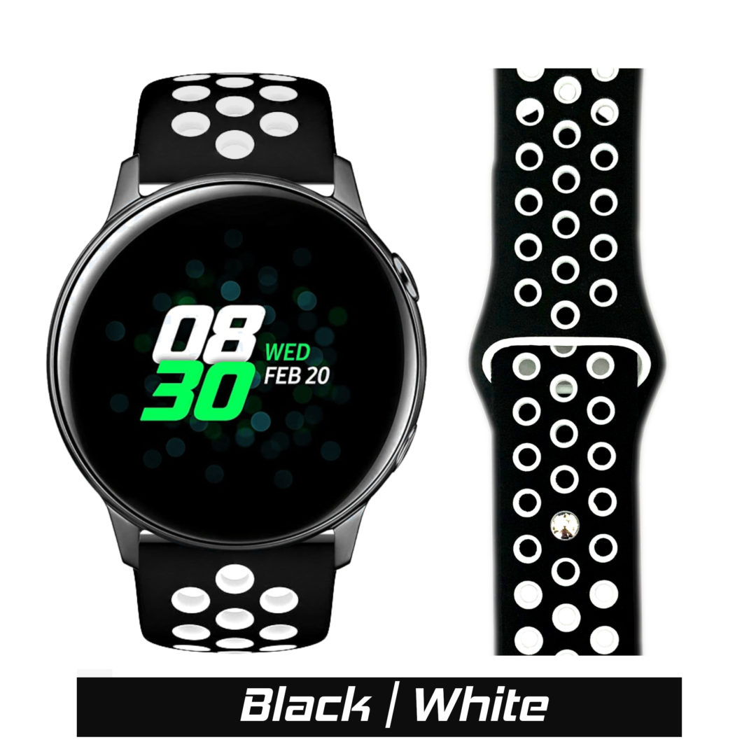 Sport Active Samsung Galaxy Watch Strap Black/White Colour Face View