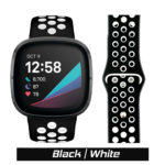 Black/White Silicone Pin Band for Fitbit VERSA Watch