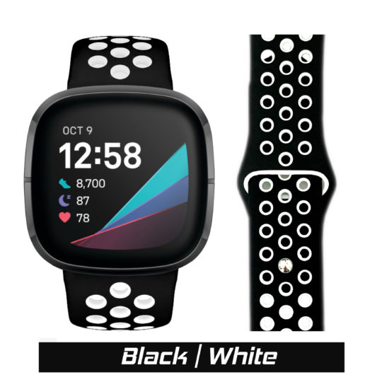 Sport Active Fitbit Watch Strap Black/White Colour Face View