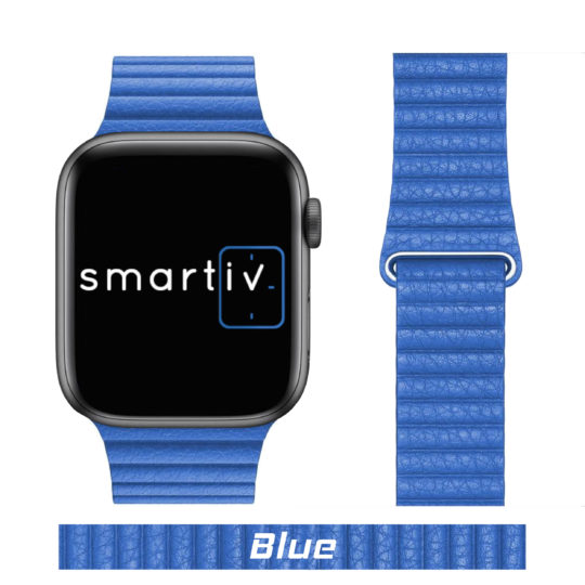 Leather Link Apple Watch Strap Blue Colour Face View