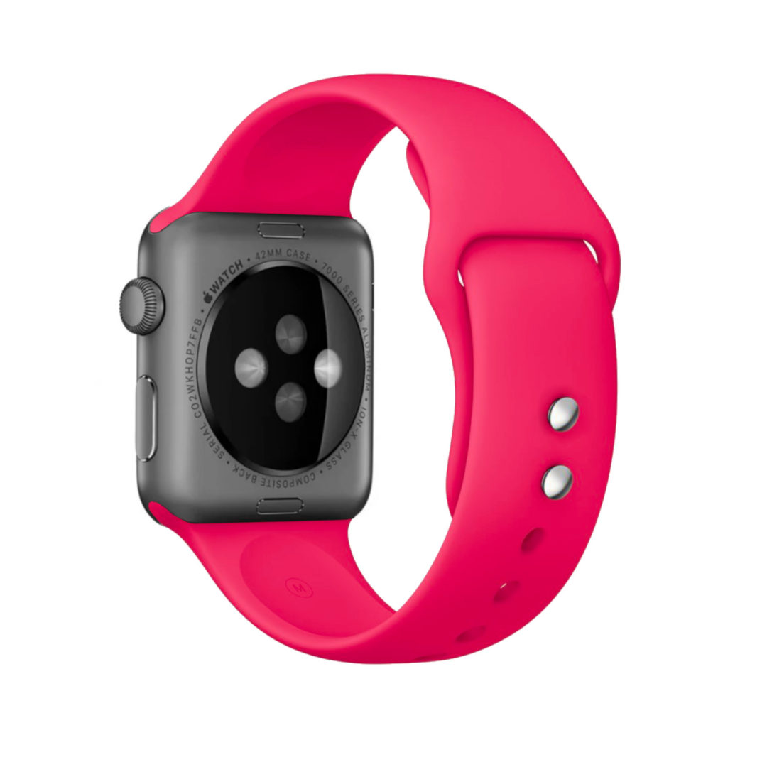 Sport Band Double Buckle Apple Watch Strap Bright Pink Colour Back View