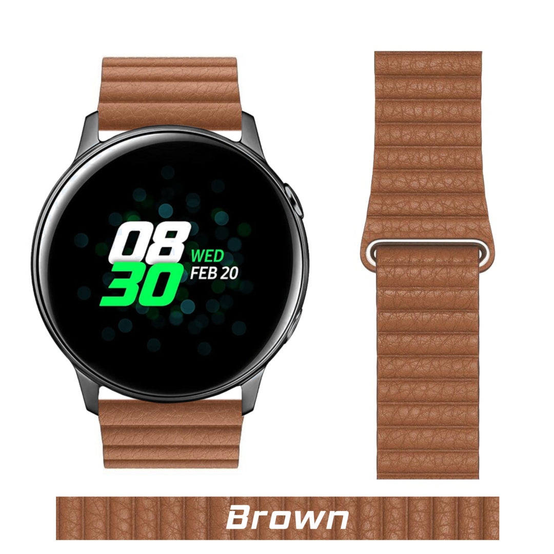 Leather Link Samsung Galaxy Watch Strap Brown Colour Face View