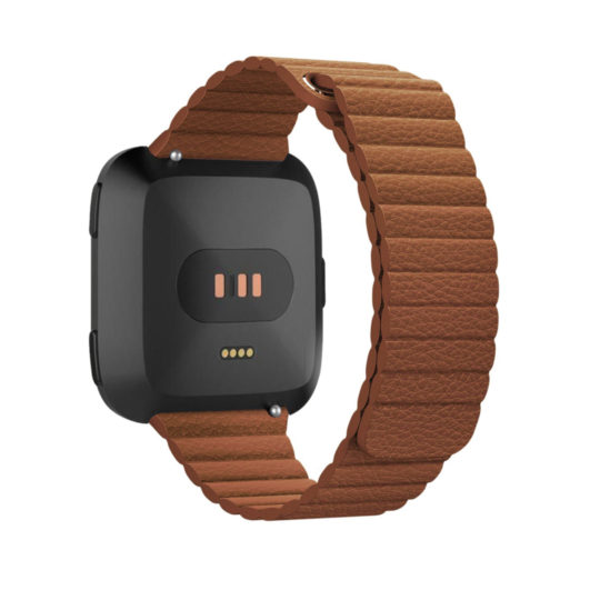 Leather Link Fitbit Watch Strap Brown Colour Back View