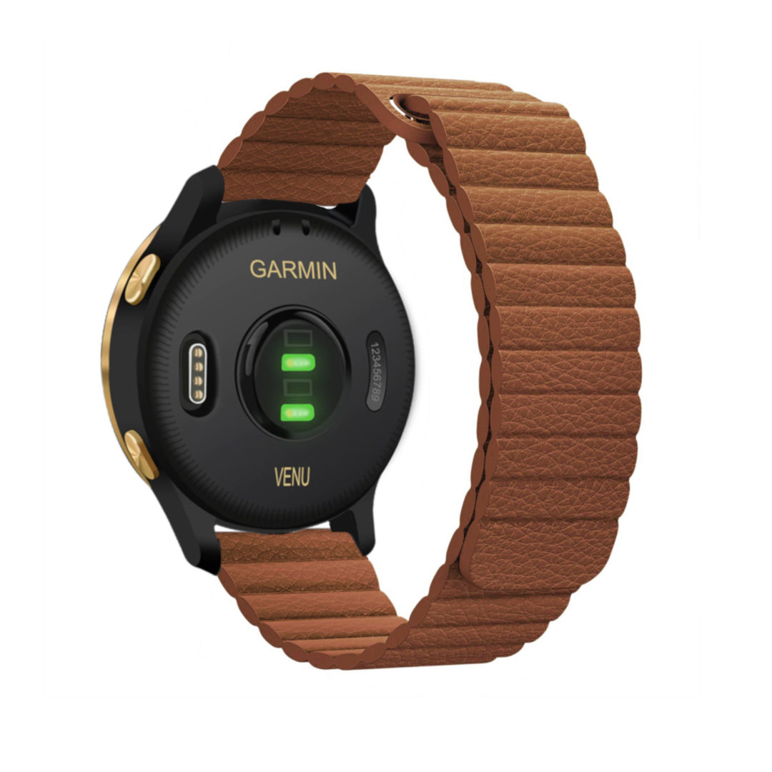 Leather Link Garmin Watch Strap Brown Colour Back View