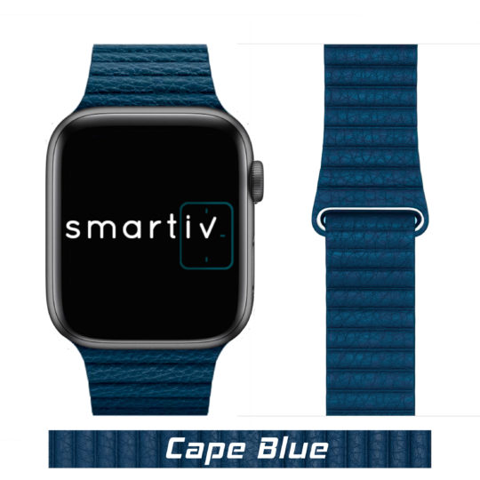 Leather Link Apple Watch Strap Cape Blue Colour Face View