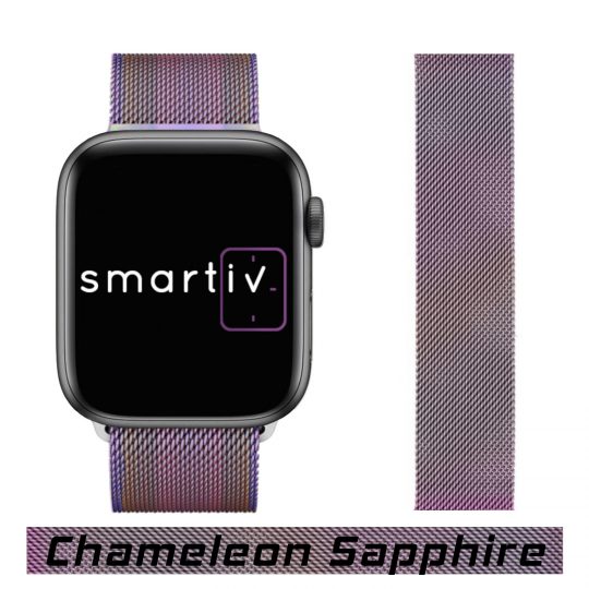 Milanese Loop Apple Watch Band Chameleon Sapphire Colour Face View