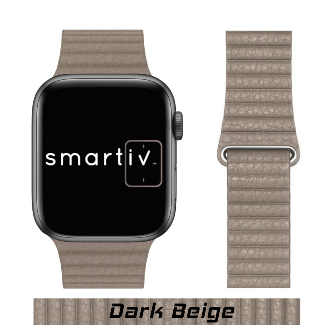 Leather Link Apple Watch Strap Dark Beige Colour Face View