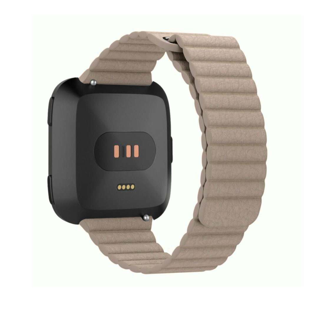 Leather Link Fitbit Watch Strap Beige Colour Back View