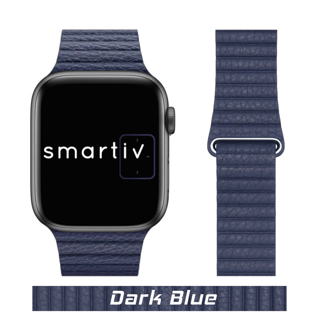 Leather Link Apple Watch Strap Dark Blue Colour Face View