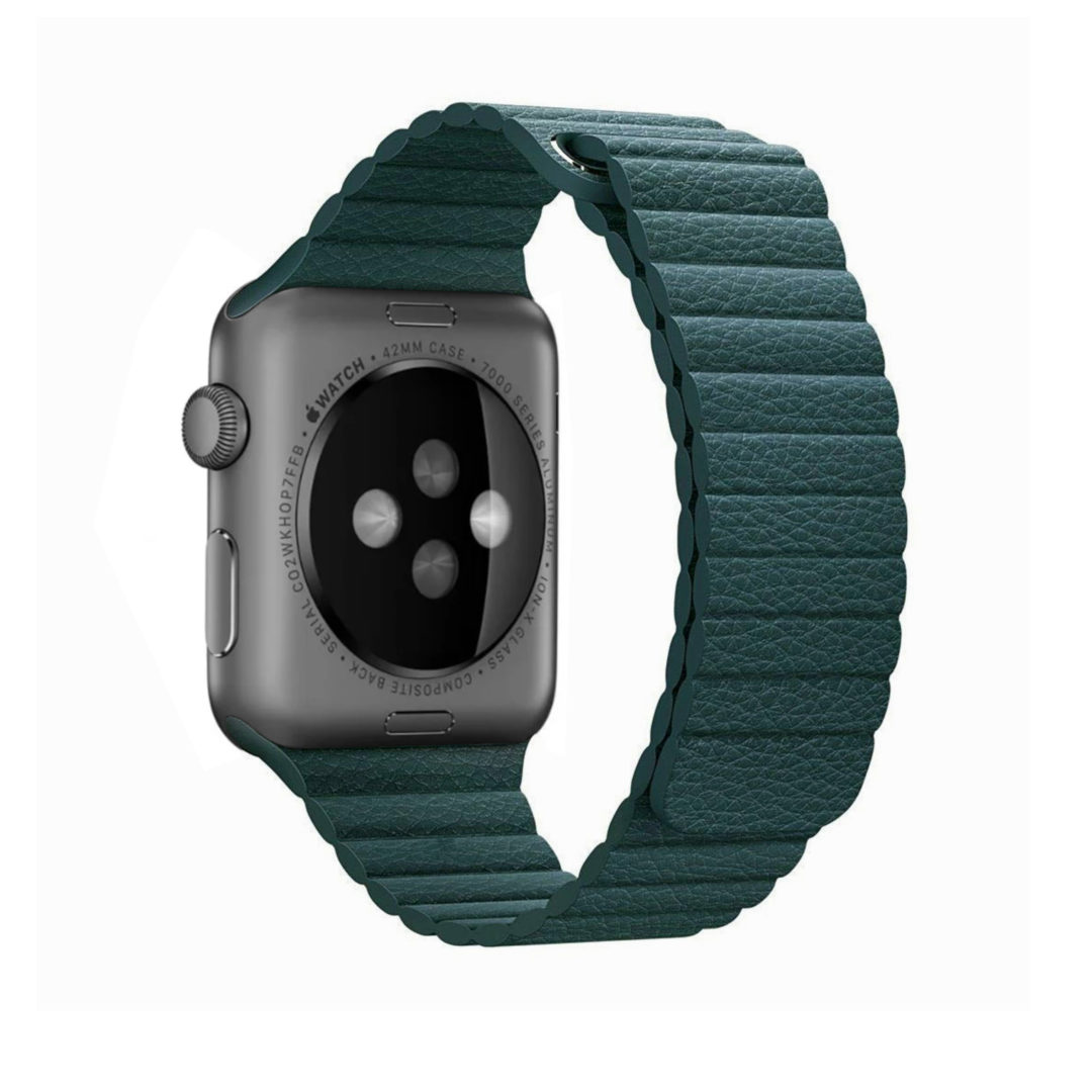 Leather Link Apple Watch Strap Dark Green Colour Back View