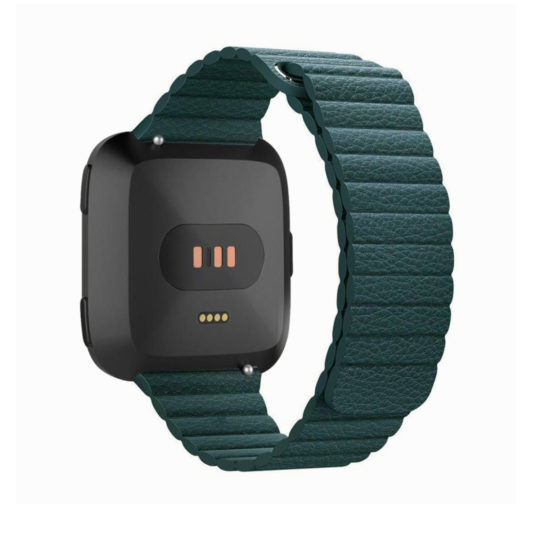 Leather Link Fitbit Watch Strap Dark Green Colour Back View