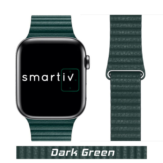 Leather Link Apple Watch Strap Dark Green Colour Face View
