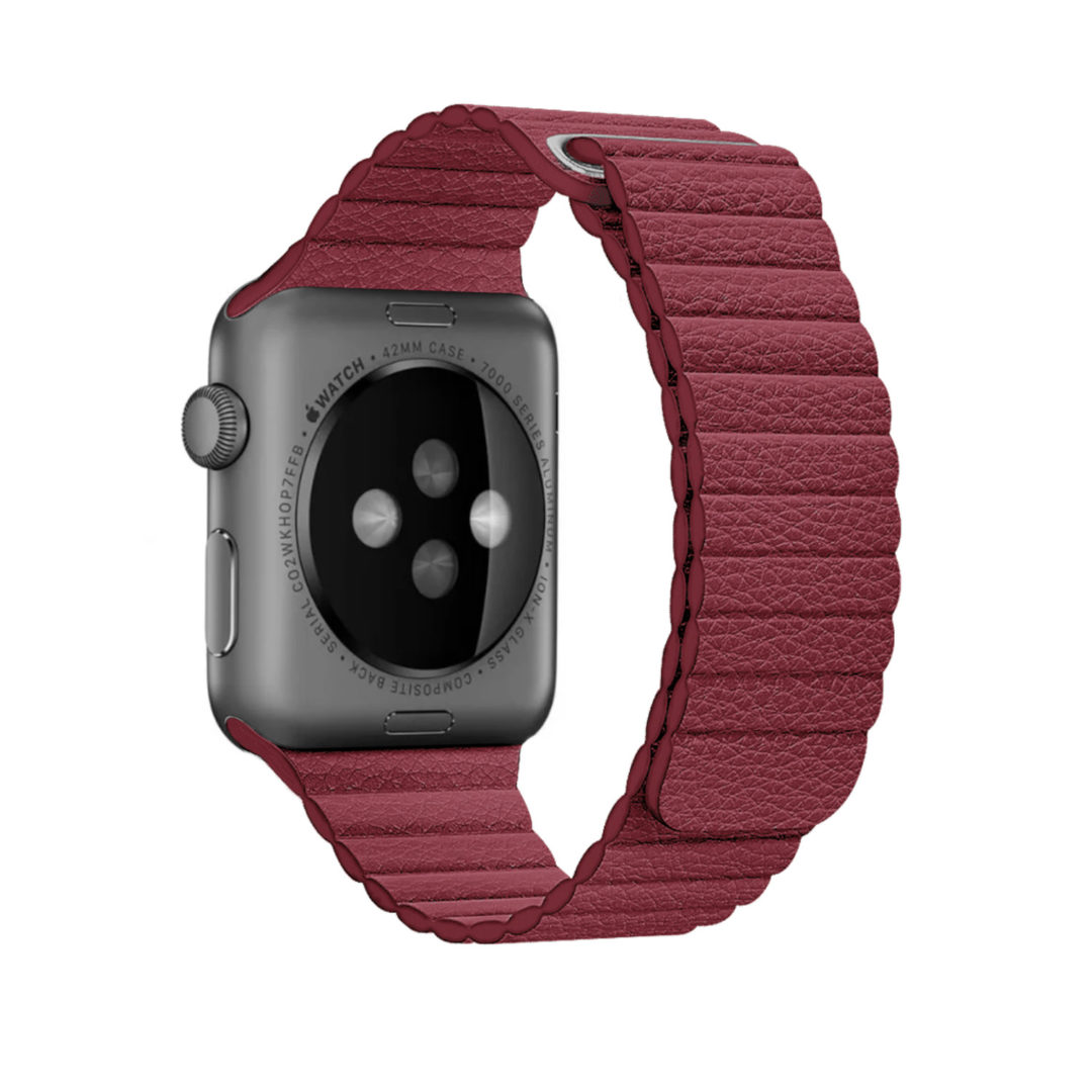 Leather Link Apple Watch Strap Dark Red Colour Back View