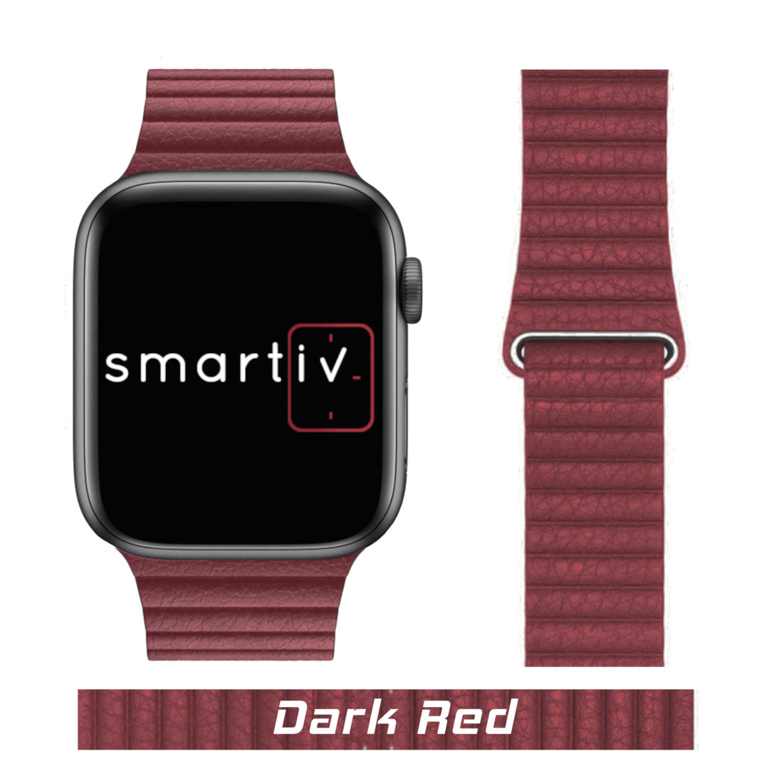 Leather Link Apple Watch Strap Dark Red Colour Face View