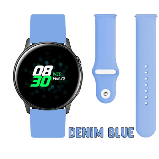 Silicone Pin Samsung Galaxy Watch Strap Denim Blue Colour Face View