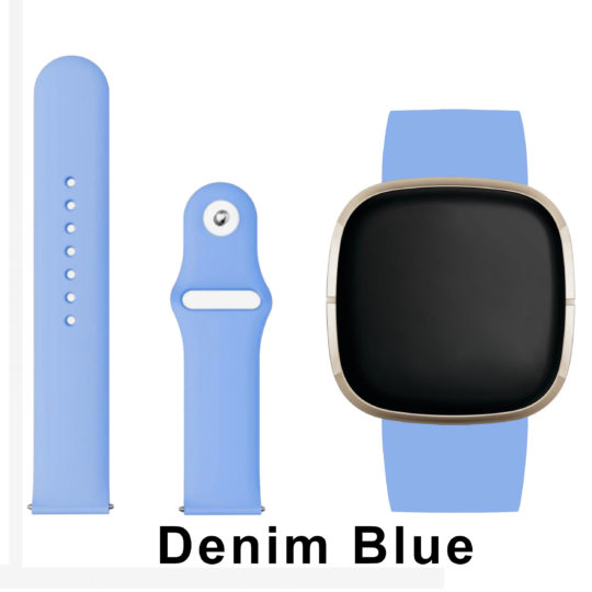Silicone Pin Fitbit Watch Strap Denim Blue Colour Face View