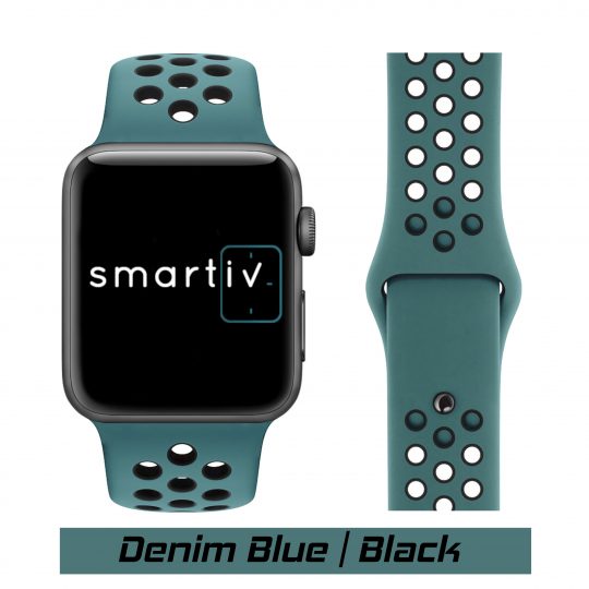 Sport Band Active Apple Watch Denim Blue/Black Colour Face View