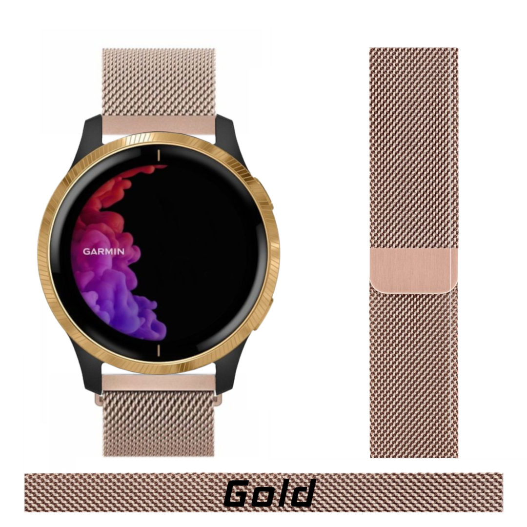 Milanese Loop Garmin Watch Strap Gold Colour Face View
