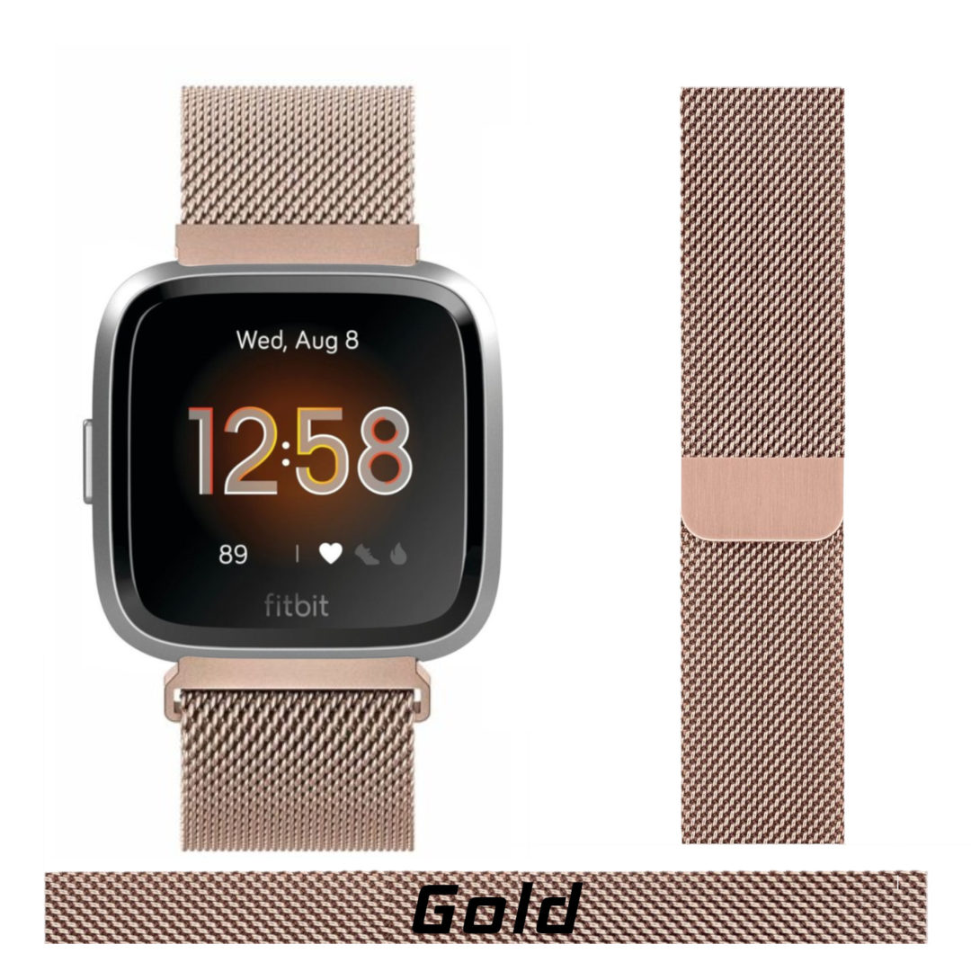 Milanese Loop Fitbit Watch Strap Gold Colour Face View