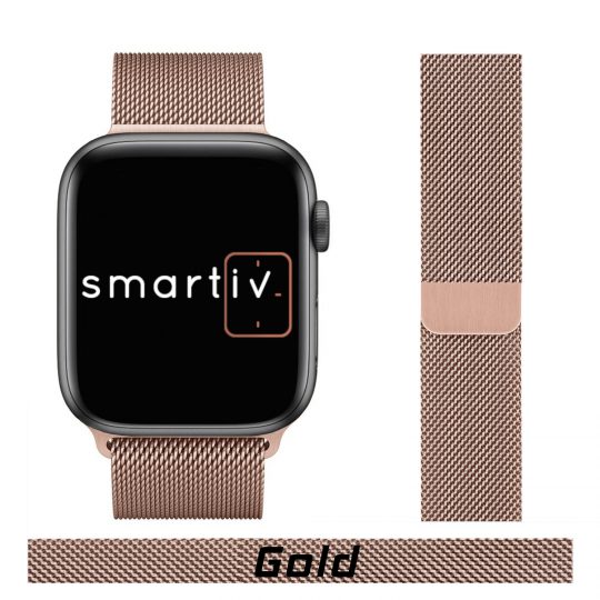 Milanese Loop Apple Watch Band Gold Colour Face View