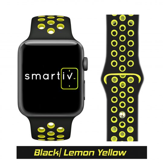 Sport Band Active Apple Watch Black/Lemon Yellow Colour Face View