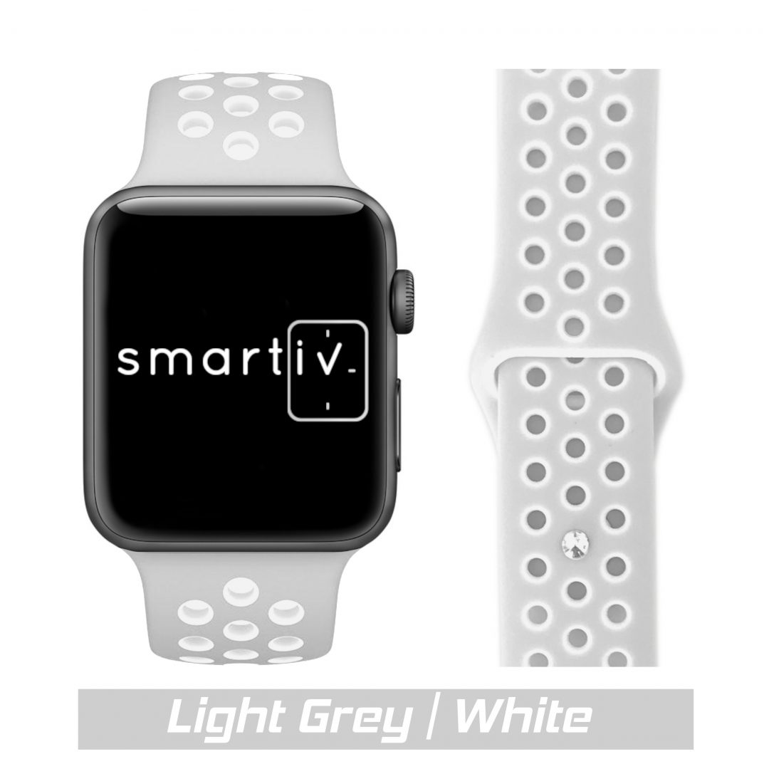 Sport Band Active Apple Watch Light Grey/White Colour Face View