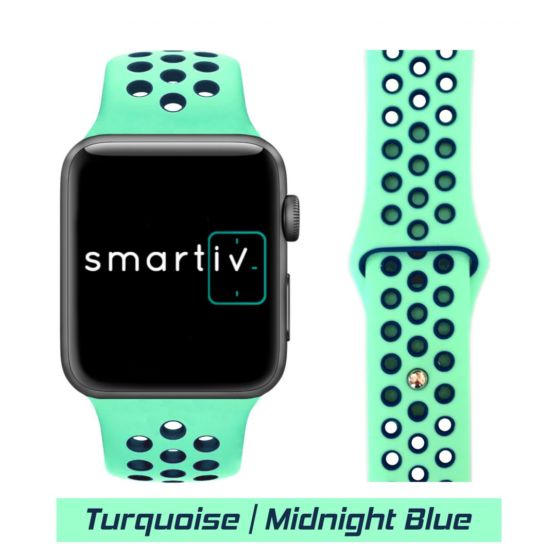 Sport Band Active Apple Watch Turquoise/Midnight Blue Colour Face View
