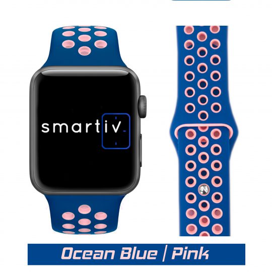 Sport Band Active Apple Watch Ocean Blue/Pink Colour Face View