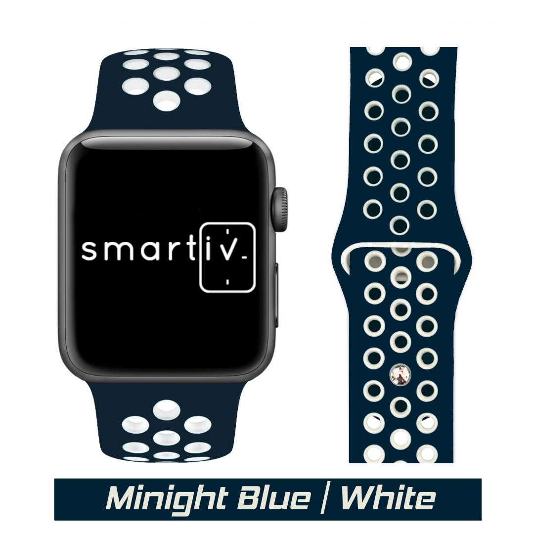 Sport Band Active Apple Watch Midnight Blue/White Colour Face View