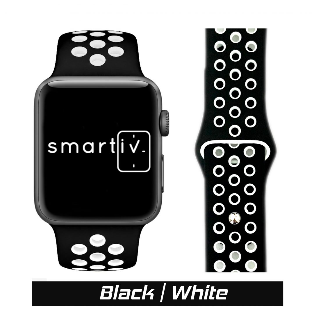Sport Band Active Apple Watch Black/White Colour Face View