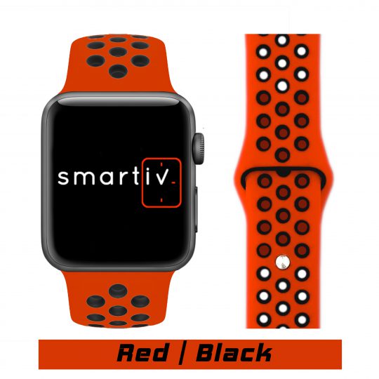 Sport Band Active Apple Watch Red/Black Colour Face View