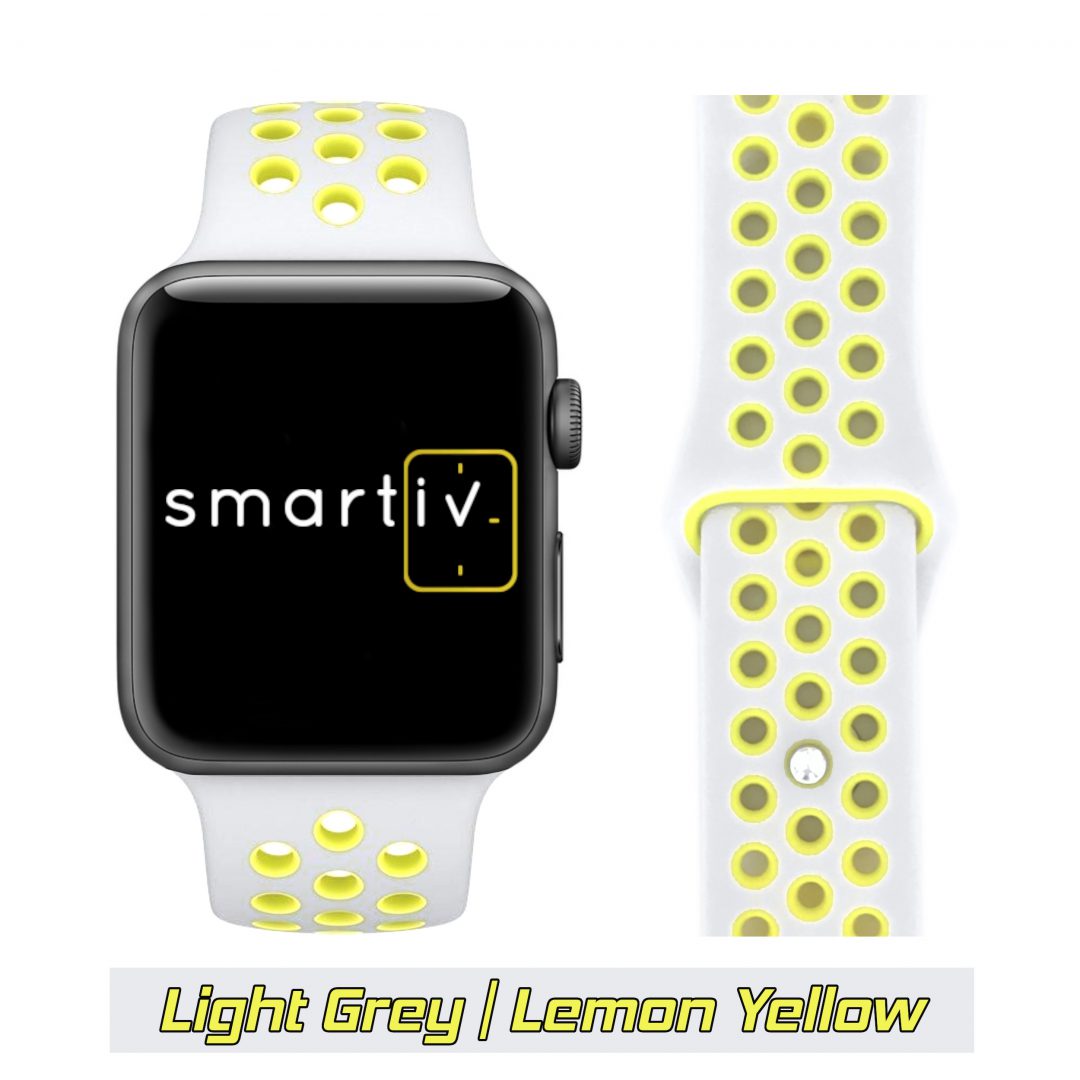 Sport Band Active Apple Watch Light Grey/Lemon Yellow Colour Face View