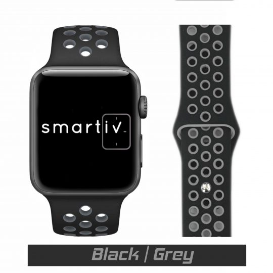 Sport Band Active Apple Watch Black/Grey Colour Face View
