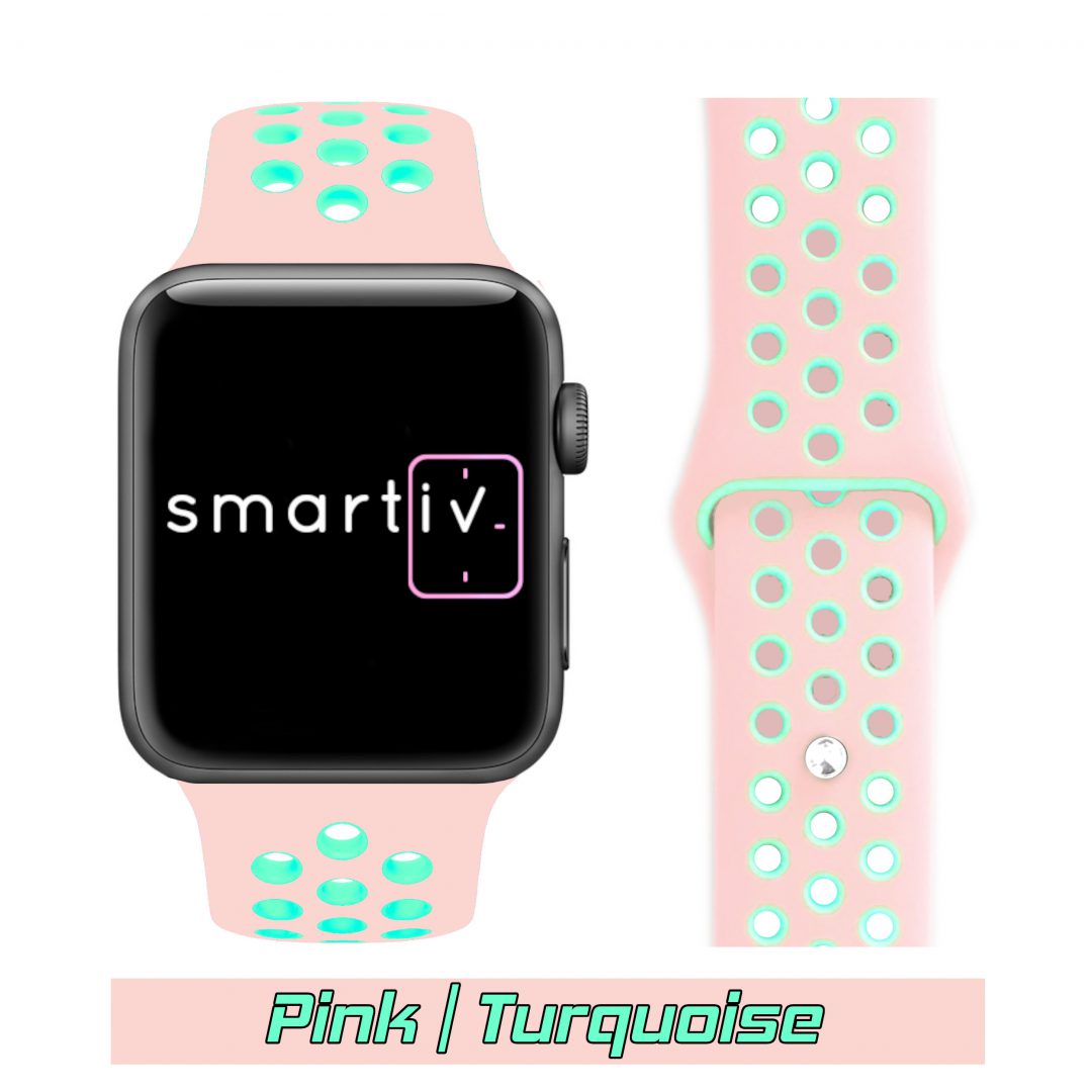 Sport Band Active Apple Watch Pink/Turquoise Colour Face View