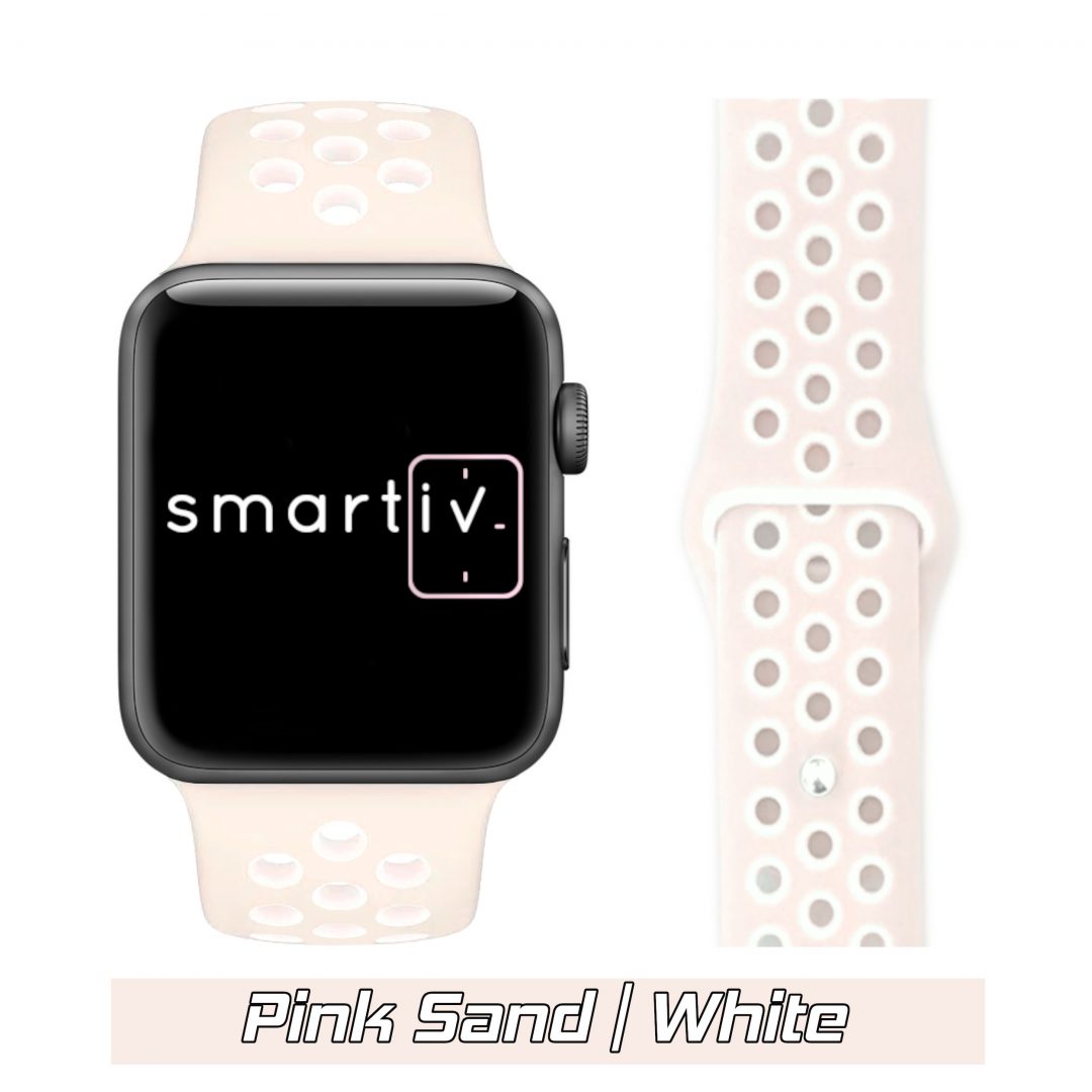 Sport Band Active Apple Watch Pink Sand/White Colour Face View