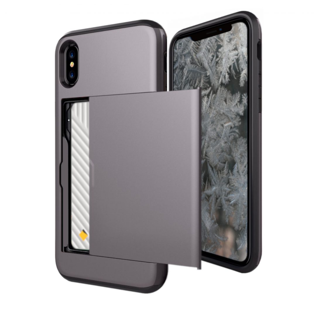 Case Wallet for iPhone X Xs Max XR Grey Colour Face View