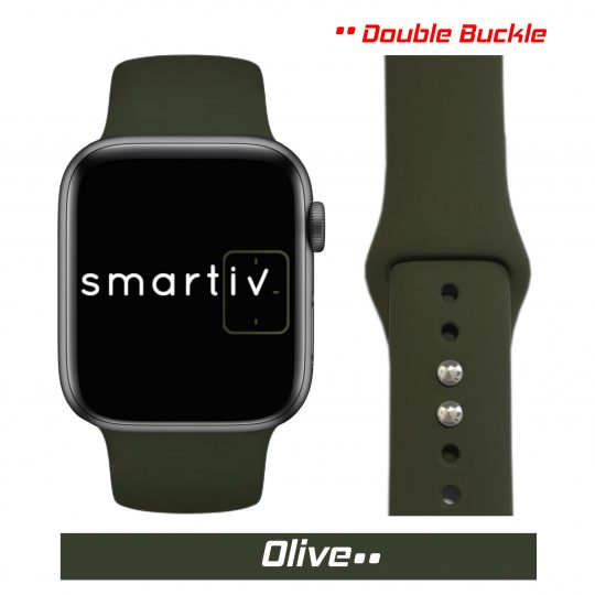 Sport Band Double Buckle Apple Watch Strap Olive Colour Face View