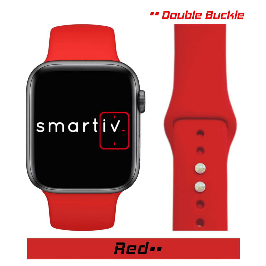 Sport Band Double Buckle Apple Watch Strap Red Colour Face View