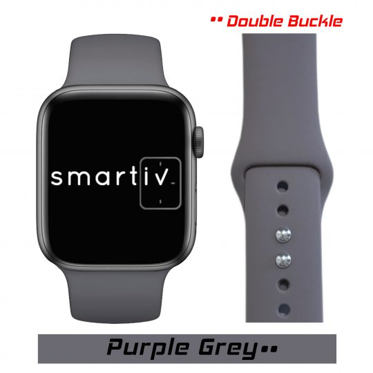 Sport Band Double Buckle Apple Watch Strap Purple Grey Colour Face View