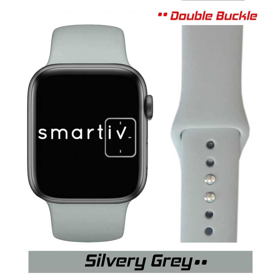 Sport Band Double Buckle Apple Watch Strap Silvery Grey Colour Face View