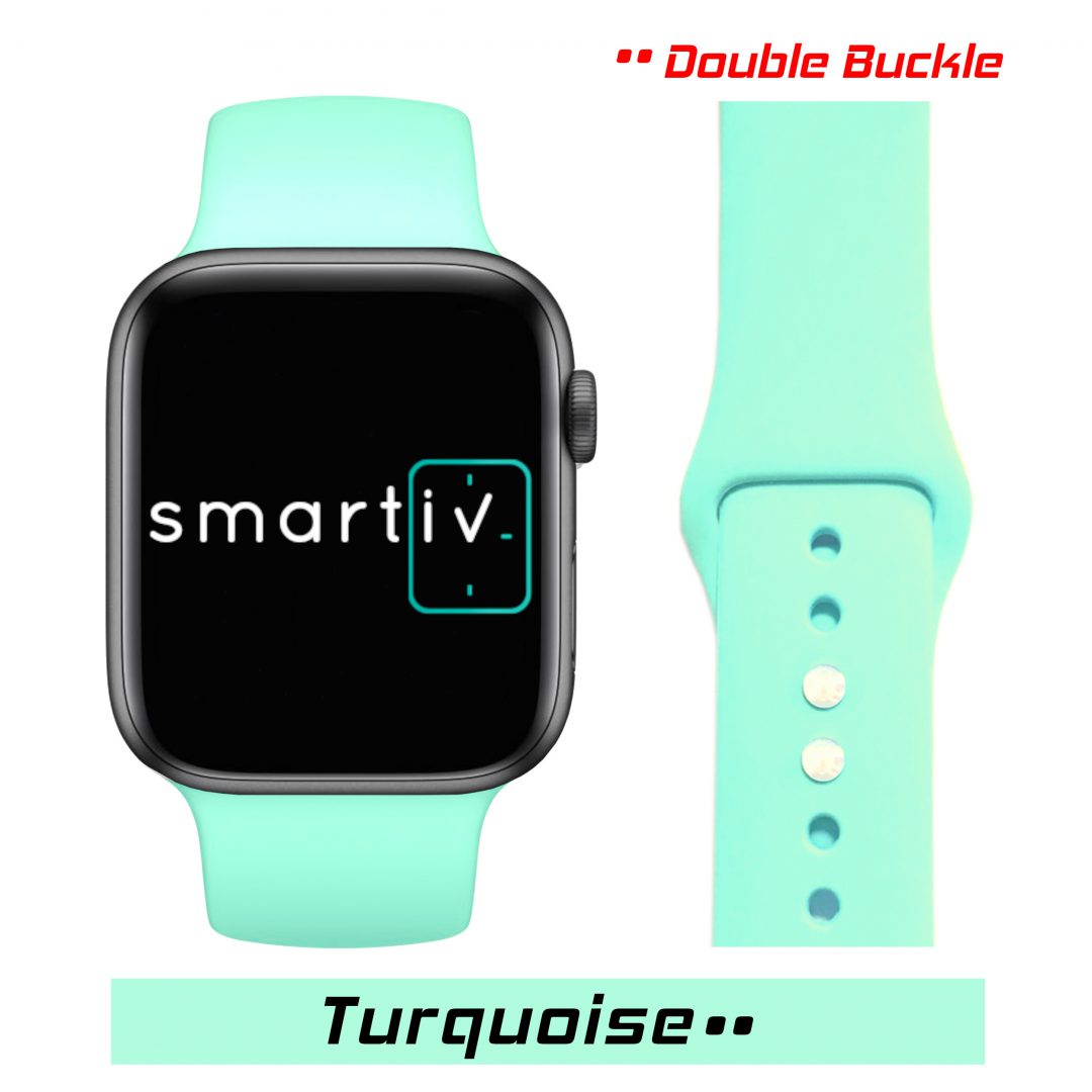Sport Band Double Buckle Apple Watch Strap Turquoise Colour Face View